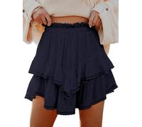 Aoudery Flowy Shorts for Women Casual Boho Ruffle Tiered Skorts High Waist Mini Skirts Golf Tennis Crochet Shorts, Navy Blue, S