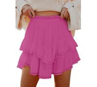 Aoudery Flowy Shorts for Women Casual Boho Ruffle Tiered Skorts High Waist Mini Skirts Golf Tennis Crochet Shorts, A Hot Pink, M