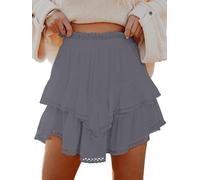 Aoudery Flowy Shorts for Women Casual Boho Ruffle Tiered Skorts High Waist Mini Skirts Golf Tennis Crochet Shorts, Gray, M