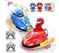 AOUGO 2.4GHz Remote Control Car for Kids - Boys Rc Battle Racer Set of 2 - Collision with Each Other and Ejecting the Driver, with Fun Sound Effects, Music and Lights, Toys for Ages 3-12 (Blue+Red)