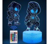 AOUGO 3D Spiderman Kids Night Lamp - Superhero 2 Pack - Touch Control 7 Colours and Remote Control 16 Colour Changing Dimmable Table Lamps - RGB Mode, Suitable for Bedroom, Camping (White)