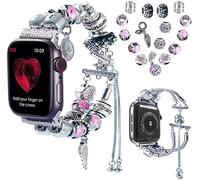 AOUGO Compatible for 38mm 40mm Apple Watch Strap 42mm 44mm SE Series 6 5 4 3 2 1, Switchable 2 in 1 DIY Charm Bracelet iWatch Replacement Straps with Beaded for Women Girls (Silver, 38mm/40mm)