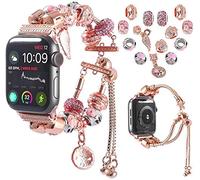 AOUGO Compatible for 38mm 40mm Apple Watch Strap 42mm 44mm SE Series 6 5 4 3 2 1, Switchable 2 in 1 DIY Charm Bracelet iWatch Replacement Straps with Beaded for Women Girls (Rose Gold, 38mm/40mm)