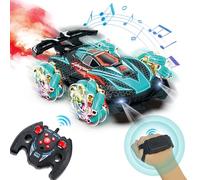 AOUGO RC Gesture Sensing Stunt Car, with Spray, Light & Music, Best Toy for Boys 6-12 Years Old 360° Rotating 4WD Remote Control Transforming 2.4Ghz Manual Control Car Birthday Present (Blue)
