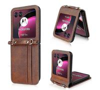 Aoui For Motorola Razr 40 Ultra 5G Hard PC + PU Leather Cover One-piece Design Card Slots Phone Case with Lanyard s202412121171 Brown