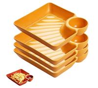 Aoukp Sauce Separated Plate, 4 PCS Reusable Plastic Japanese Dumpling Plate with Dipping Sauce Compartment, for Party and Everyday Dining (Yellow)