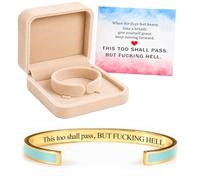 Aoukp This Too Shall Pass Mantra Cuff Bracelet, Hidden Engraved But F***ing Hell Adjustable Inspirational Bangle, Motivational Jewellery Gift for Women (Green-Gold)