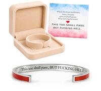 Aoukp This Too Shall Pass Mantra Cuff Bracelet, Hidden Engraved But F***ing Hell Adjustable Inspirational Bangle, Motivational Jewellery Gift for Women (Red-Silver)