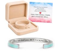 Aoukp This Too Shall Pass Mantra Cuff Bracelet, Hidden Engraved But F***ing Hell Adjustable Inspirational Bangle, Motivational Jewellery Gift for Women (Green-Silver)