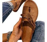 Aouln Ladies Retro Buckle Thong Sandals,Women's Open Toe Slippers,Arch Support Beach Shoes Casual Walking Shoes Fashion Sliders
