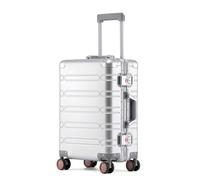 Aoun All Aluminum Zipless Hard Hand Luggage Suitcase with Wheels And Lock, All Metal Hard Trolley Suitcase Checked Luggage, Wheeled Suitcase for Business Travel, Silver, 51CM-49L, Modern