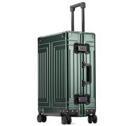 Aoun Full Aluminum Hard Hand Luggage Trolley Cabin with Swivel Wheels, Zipless Hand Luggage Suitcase, Metal Wheeled Suitcases for Business Travel, Green, 66CM-82L, Modern