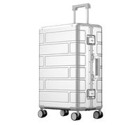 Aoun Hard Cabin Suitcase Hand Luggage On Wheels Full Aluminum Trolley Metal Suitcase with Lock, Hard Hand Luggage Luggage Aluminum Luggage Luggage for Business Travel, Silver, 71CM-102L, Modern