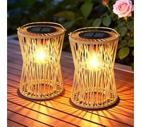AOUNQ Solar Hanging Lanterns Outdoor, Rattan Solar Lights Outdoor Garden