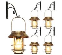 AOUNQ Solar Lights Outdoor Garden 4 Pack, High Brightness Metal Hanging Solar Lanterns for Outside with Wall Hooks, Waterproof Retro Bronze Garden Ornaments Outdoor Lantern Auto On/Off for Porch Patio