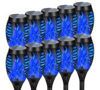 AOUNQ Solar Lights Outdoor, Upgraded 10 Pack Blue Solar Torch Light with Flickering Flame for Garden Decor, Waterproof Outdoor Lights Solar Powered, Tiki Torches for Outside Yard Patio Pathway Decor