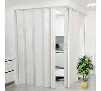Aouoeeo L Shaped Concertina Door L-Shaped Corner Folding Door 190 To 240 CM Height PVC Internal White Double Opening Room Divider 12 Mm Thick