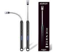 Aouplry Candle Lighter, 2 PCS Rechargeable USB Electric Lighter Windproof Flameless, 360° Flexible Neck & LED Display for BBQ, Grill, Camping, Fireplace, Stove(Black)
