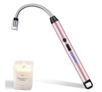 Aouplry Candle Lighter, Rechargeable USB Electric Lighter Windproof Flameless, 360° Flexible Neck & LED Display for BBQ, Grill, Camping, Fireplace, Stove (Rose Gold)
