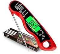 Aouplry Meat Thermometer Digital,Instant Read Food Thermometer with Backlight LCD Screen, IP67 Waterproof Foldable Long Probe & Auto On/Off, Perfect for Cooking,BBQ,Candy Making (Red)