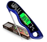 Aouplry Meat Thermometer Digital,Instant Read Food Thermometer with Backlight LCD Screen, IP67 Waterproof Foldable Long Probe & Auto On/Off, Perfect for Cooking,BBQ,Candy Making (Blue)
