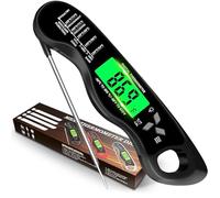 Aouplry Meat Thermometer Digital,Instant Read Food Thermometer with Backlight LCD Screen, IP67 Waterproof Foldable Long Probe & Auto On/Off, Perfect for Cooking,BBQ,Candy Making (Black)