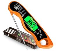Aouplry Meat Thermometer Digital,Instant Read Food Thermometer with Backlight LCD Screen, IP67 Waterproof Foldable Long Probe & Auto On/Off, Perfect for Cooking,BBQ,Candy Making (Orange)