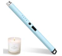 Aouply Candle Lighter, Rechargeable USB Electric Lighter, Windproof Flameless, LED Display, Battery Indicator for BBQ, Grill, Camping, Fireplace, Stove, Parties (Light Blue)