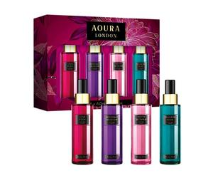 AOURA LONDON Collection Womens Body Mist Gift Set, with Midnight Passion, Love Rush, Pretty Woman, & Paradise Bliss, Fragrance Spray Set (4x60ml)