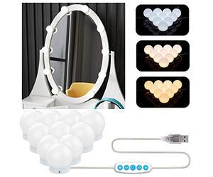Aourow Vanity Mirror Lights Kit,Hollywood Style LED Makeup Light with Switch and 10 Dimmable Bulbs,USB Cable Design Dressing Table Light with 5 Color Modes & 6 Brightness(No Mirror and USB Charger)