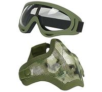 AOUTACC Airsoft Half Face Masks Steel Mesh Mask and Goggles Set for CS/Hunting/Paintball/Shooting (AOR2)