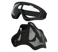 AOUTACC Airsoft Mask and Goggles Set, Half Face Full Steel Mesh Mask and Goggles for CS/Hunting/Paintball/Shooting (Black Mask)