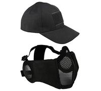 AOUTACC Airsoft Mesh Mask with Ear Protection and Adjustable Baseball Cap Set for Cosplay/CS/Hunting/Paintball/Shooting (Black)