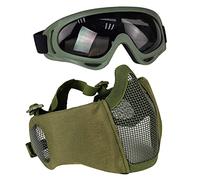 AOUTACC Airsoft Protective Gear Set, Half Face Mesh Masks with Ear Protection and Goggles Set for CS/Hunting/Paintball/Shooting (Green)