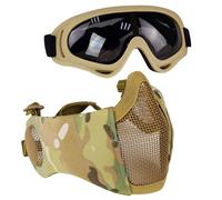 AOUTACC Airsoft Protective Gear Set, Half Face Mesh Masks with Ear Protection and Goggles Set for CS/Hunting/Paintball/Shooting (MC03)