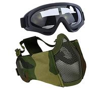AOUTACC Airsoft Protective Gear Set, Half Face Mesh Masks with Ear Protection and Goggles Set for CS/Hunting/Paintball/Shooting (Camo)