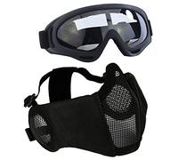 AOUTACC Airsoft Protective Gear Set, Half Face Mesh Masks with Ear Protection and Goggles Set for CS/Hunting/Paintball/Shooting (Black)