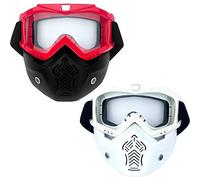 AOUTACC Motorcycle Riding Face Mask, Motorcycle Goggles with Removable Face Mask Detachable Fog-proof Warm Goggles for Open Face Helmet Vintage Bullet Fight Motocross (White + Red)