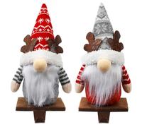 Aoutrow 2 Pack Christmas Gnome Stocking Holders, 11 Inches Plush Elk Gnomes Figurines Hanging Hooks for Stockings, Metal Stocking Hangers for Fireplace, Mantle, Shelves Christmas Decorations