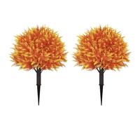 Aoutyers Artificial Cedar Fall Topiary Ball Trees 24", Set of 2 UV Resistant Fake Bushes & Shrubs with Ground Spike, Faux Plants for Outdoor Planter Front Porch Autumn Decor