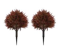 Aoutyers Artificial Cedar Fall Topiary Ball Trees 24", Set of 2 UV Resistant Fake Bushes & Shrubs with Ground Spike, Faux Plants for Outdoor Planter Front Porch Autumn Decor