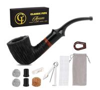 Aouuec Wooden Smoking Pipe, Handmade Long Briar Wood Tobacco Pipes Set with Scraper, Stand Holder, Pipe Cleaner, Cigarettes Cigar Pipes for Beginner with Gift Box and Accessories