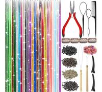 Aouuhe Hair Tinsel 24 Colors 7800 Strands Hair Tinsel Set with Tool 48 Inch Glitter Tinsel Hair Extensions Festive Party Fairy Hair Accessories