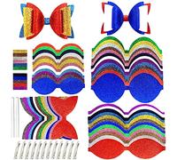 AOUXSEEM 12 Set Faux Leather Hair Bows DIY Making Kit for Beginners, Shiny Superfine Glitter Fabric Pre Cut Pieces with Spring Clips for Women Girls Fashionable Hair Clips Gifts