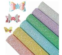 AOUXSEEM 6 Pcs A4 Size Chunky Glitter Sequin Fabric Sheets for Bows,8x12 inch Gorgeous PU Faux Leather Synthetic Craft Fabric for DIY Earrings,Thick Canvas Back,21 cm x 30 cm