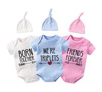 AOUYOA Baby Triplets Bodysuits Did We Just Become Best Friends Outfit Triplets Baby Clothes With Hat(with white with blue with pink 3m)
