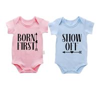 AOUYOA Baby Twins Bodysuits 2 Pack Born First Show Off Newborn Baby Clothes Cute Toddler Outfits Infant Twin Unisex Romper(pb 3m)
