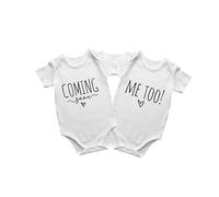 AOUYOA Baby Twins Bodysuits Coming Soon Me Too Newborn Clothes Infant Twin Romper Unisex Toddler Outfits(white 3m)
