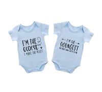 AOUYOA Baby Twins Bodysuits Youngest Oldest Newborn Baby Clothes Cute Toddler Outfits Infant Twin Unisex Romper, Blue, 0- 3 Months