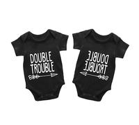 AOUYOA Twins Baby Bodysuit Double Trouble Baby Grows Bodysuits Vest Set Baby Twins Clothing Gift - Black - 7-9 Months